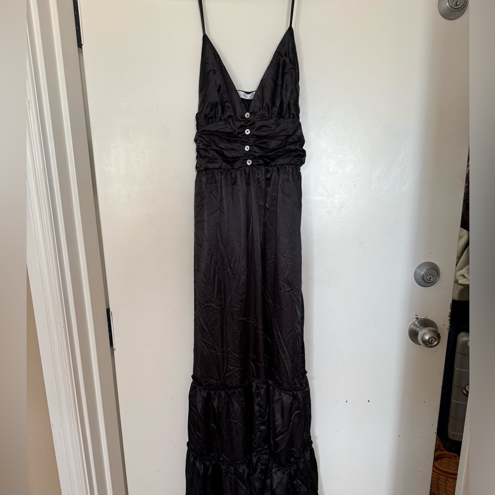 Altar'd State Black Maxi Dress with Button Detail